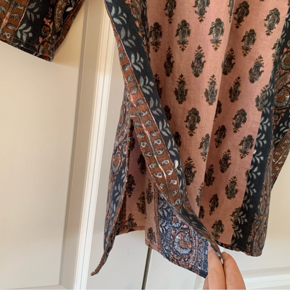 J. Jill Tunic Cotton Linen Block Print Floral Shift Split Neck 3/4 Sleeve Size M - Picture 5 of 8